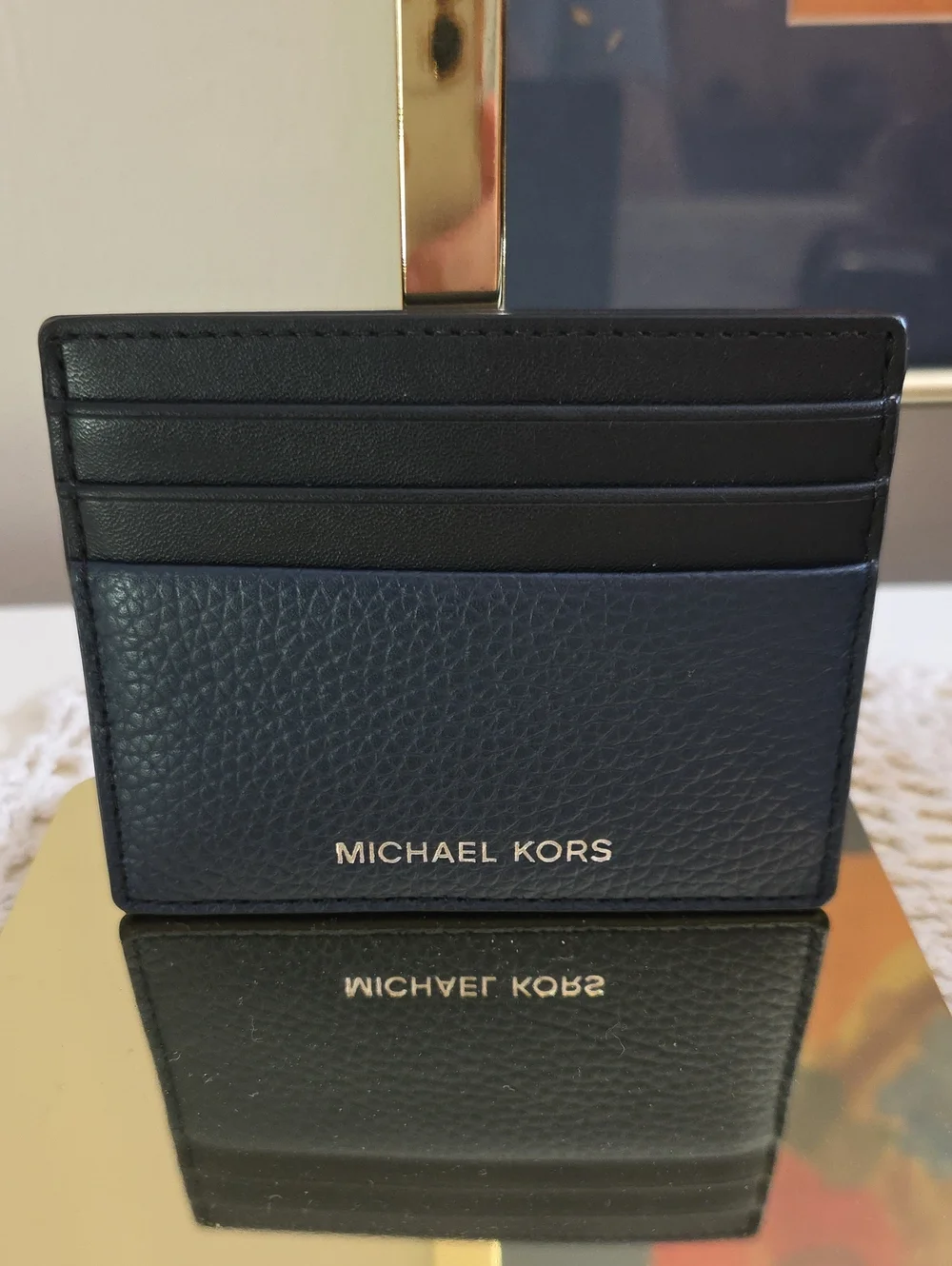 Michael Kors Black & Navy Leather Card Holder Small Like New Mens Women